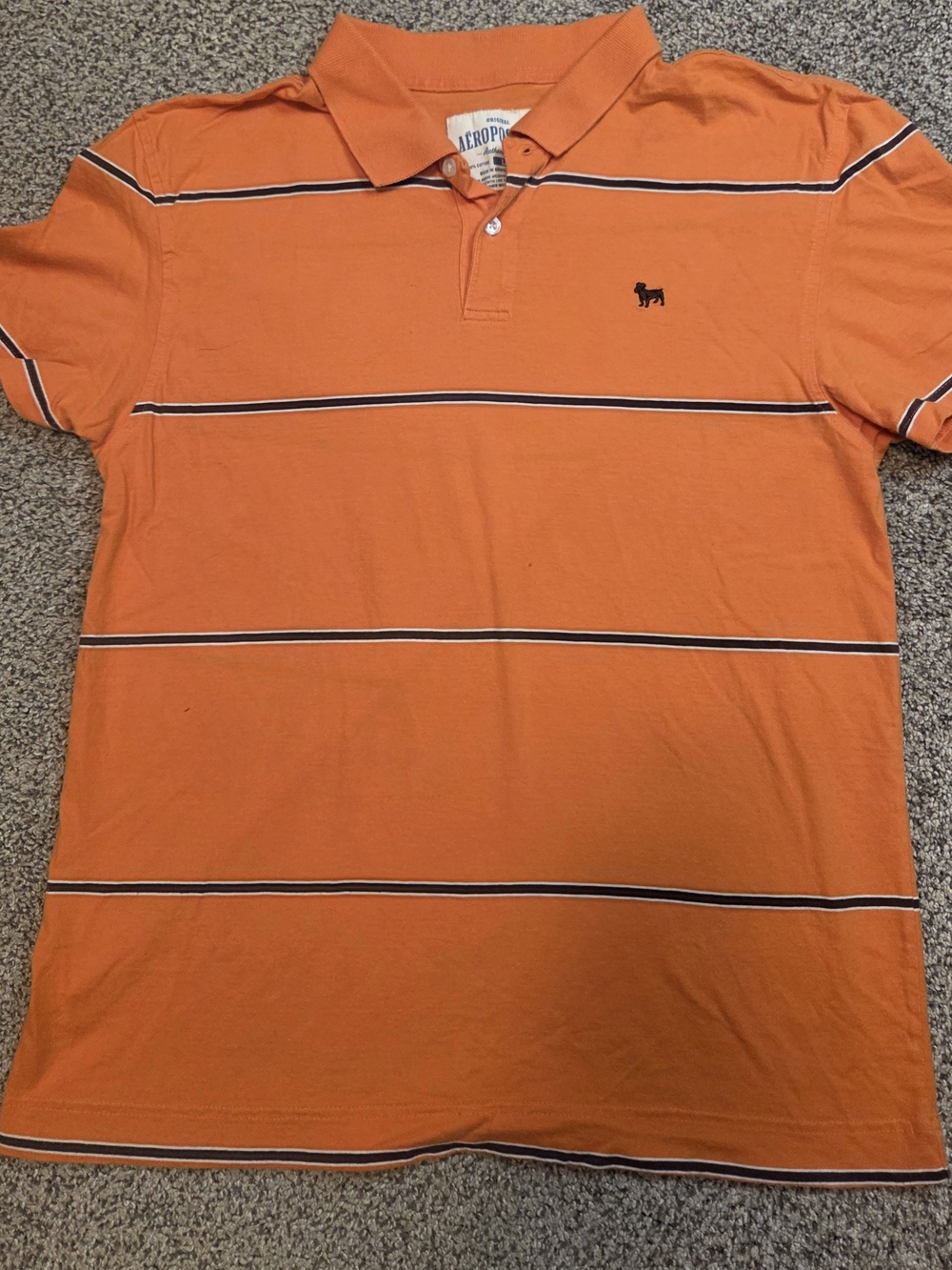 Vintage Aeropostale Y2K Orange Striped Bulldog Polo Shirt Size L